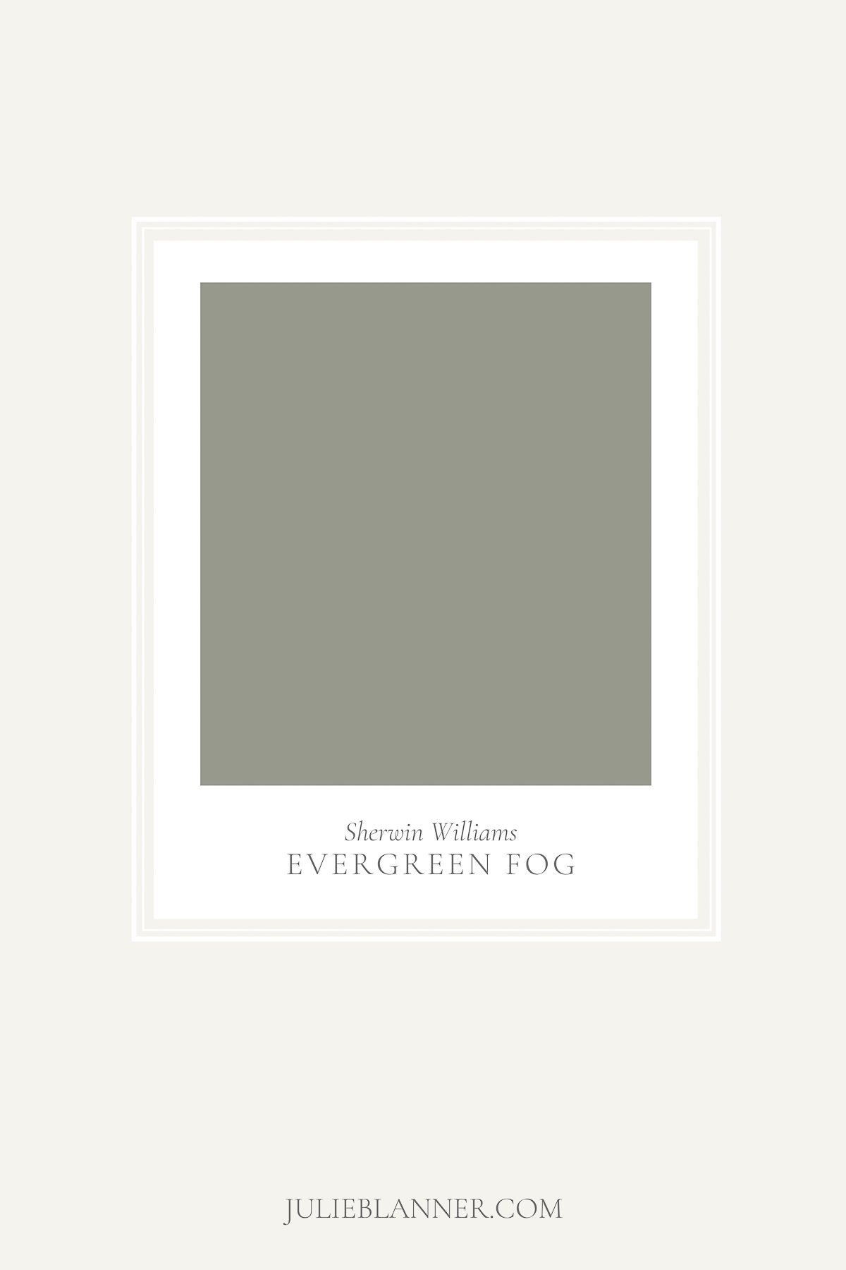 A sage green paint color swatch from Sherwin Williams called Evergreen Fog.