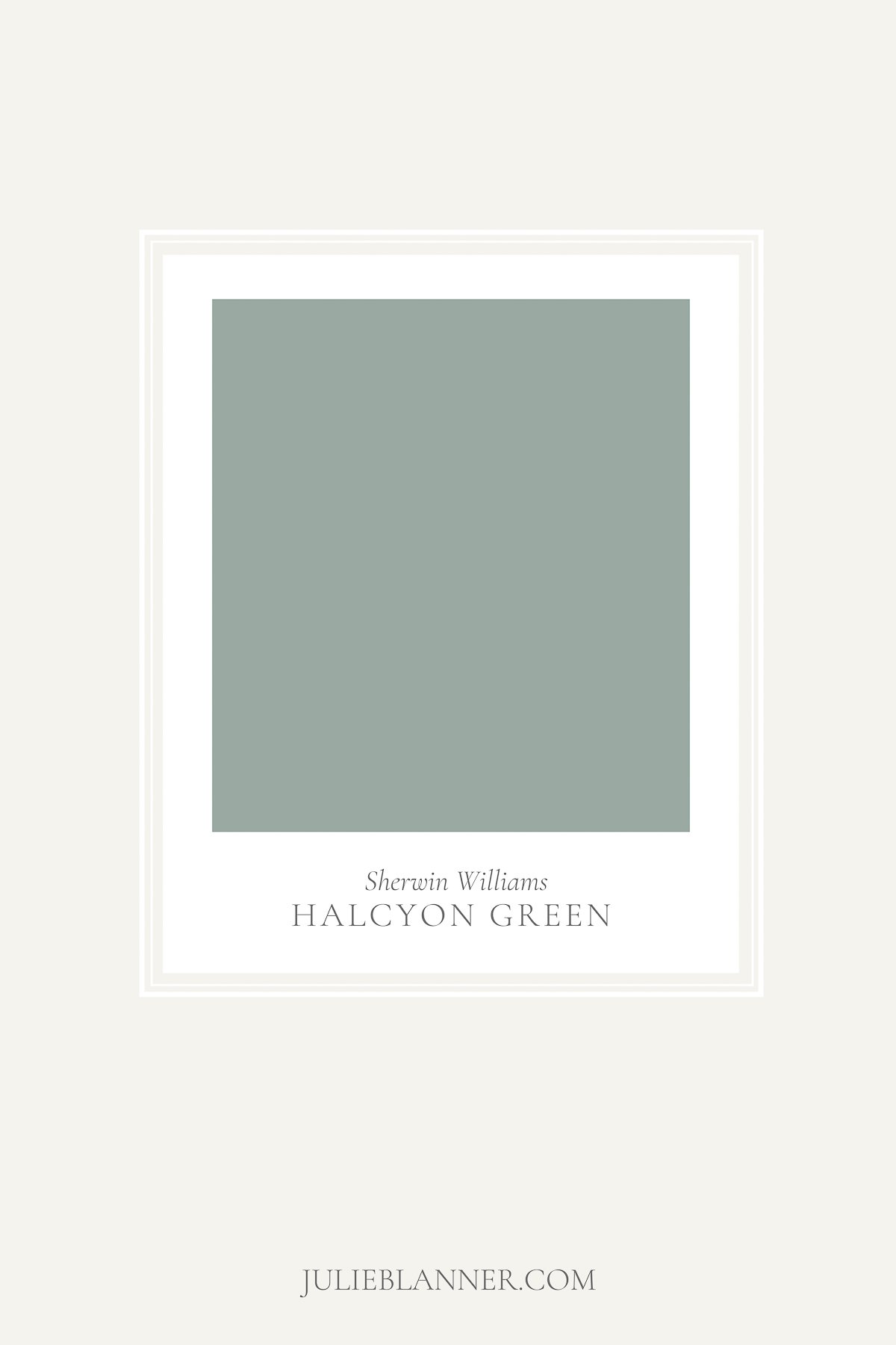 A sage green paint color swatch of Sherwin Williams Halcyon Green