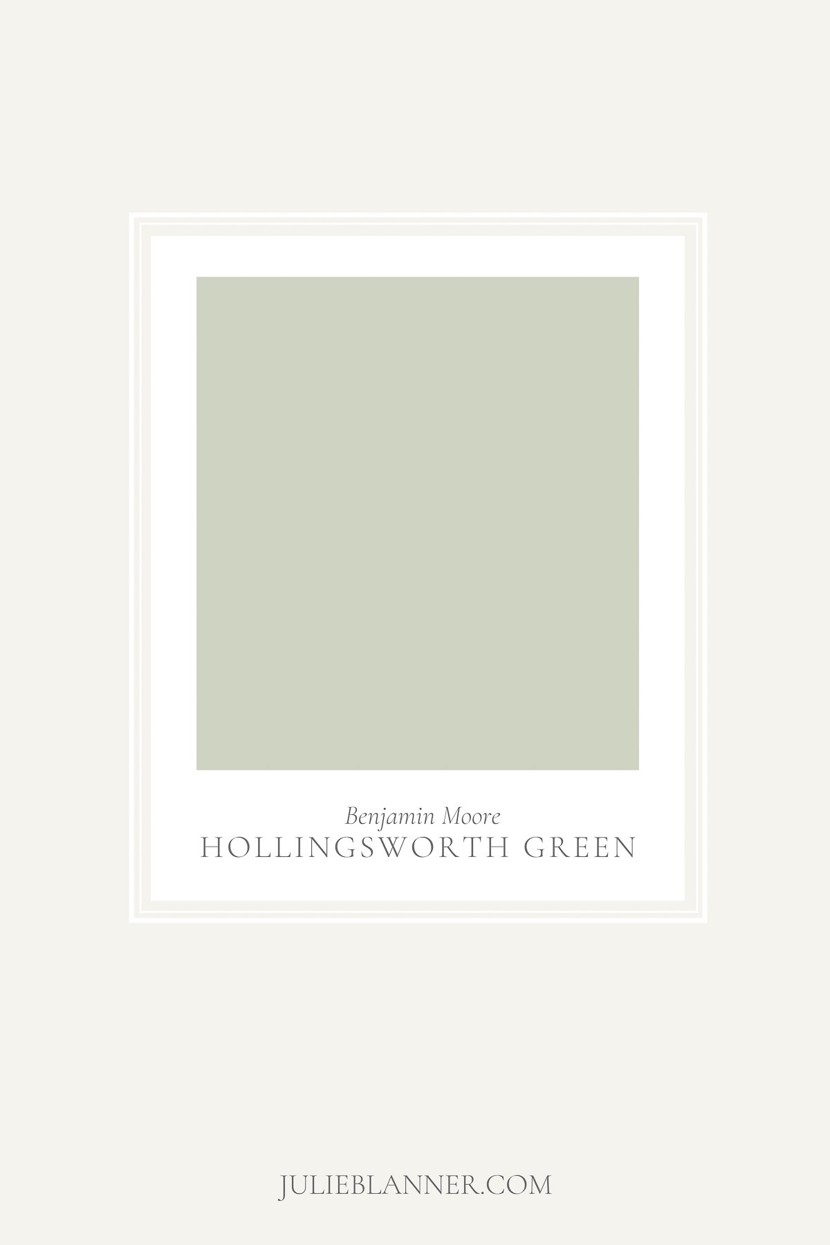 A sage green paint color swatch of Benjamin Moore Hollingsworth Green