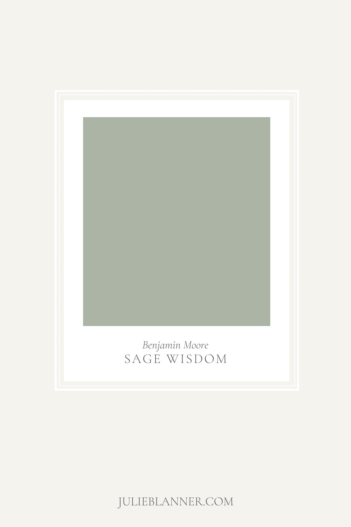 A sage green paint color swatch of Benjamin Moore Sage Wisdom.