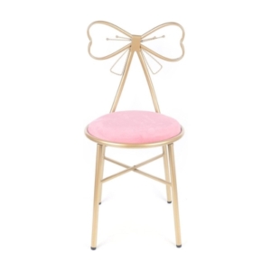 A gold chair with a pink cushion is a perfect addition to a tween girl bedroom.