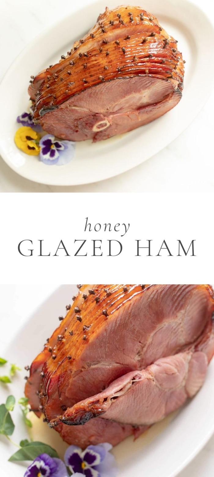 honey glazed ham in white plate