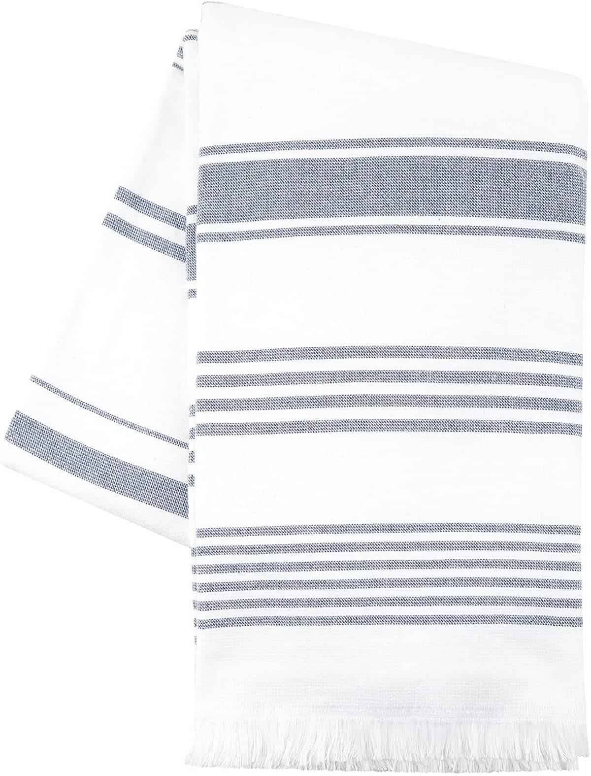 blue and white stripe towel