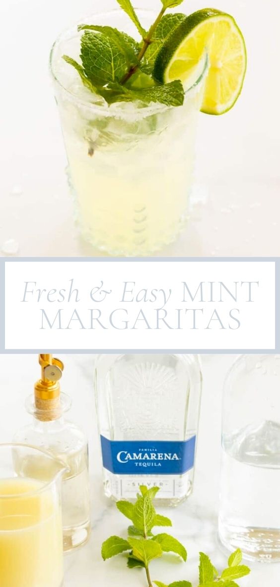 Title page showing a mint margarita above the title and below shows the ingredients on a marble counter.