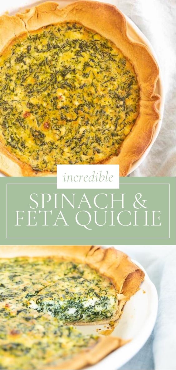 Spinach And Feta Quiche in white plate