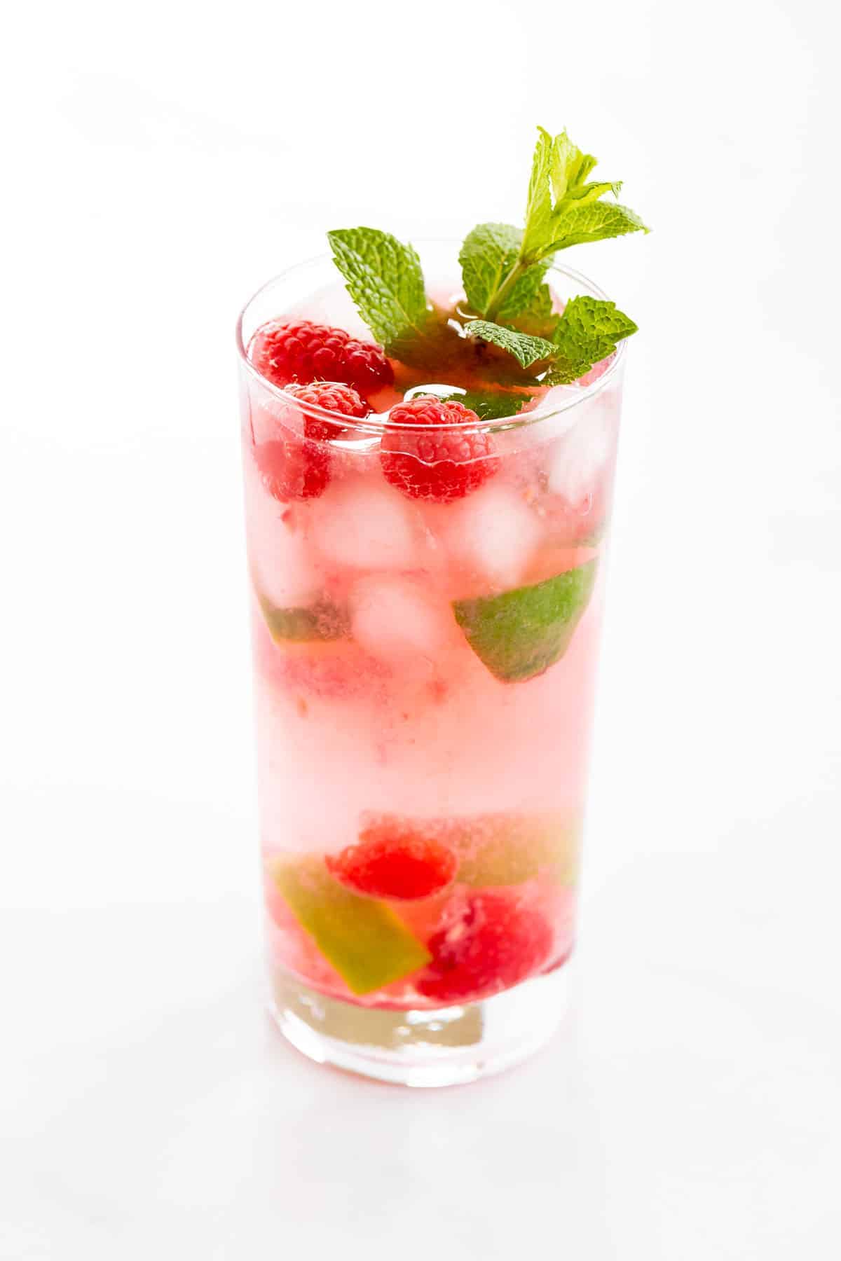 raspberry mojito in highball glass