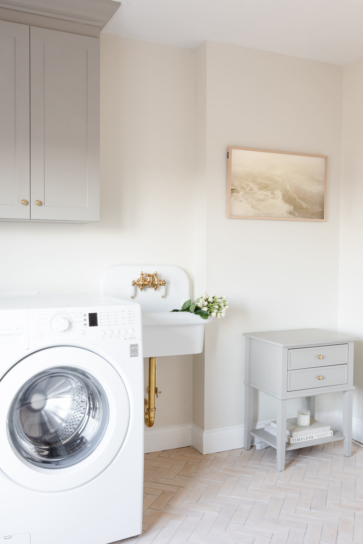 A laundry room with a Samsung washer and dryer.