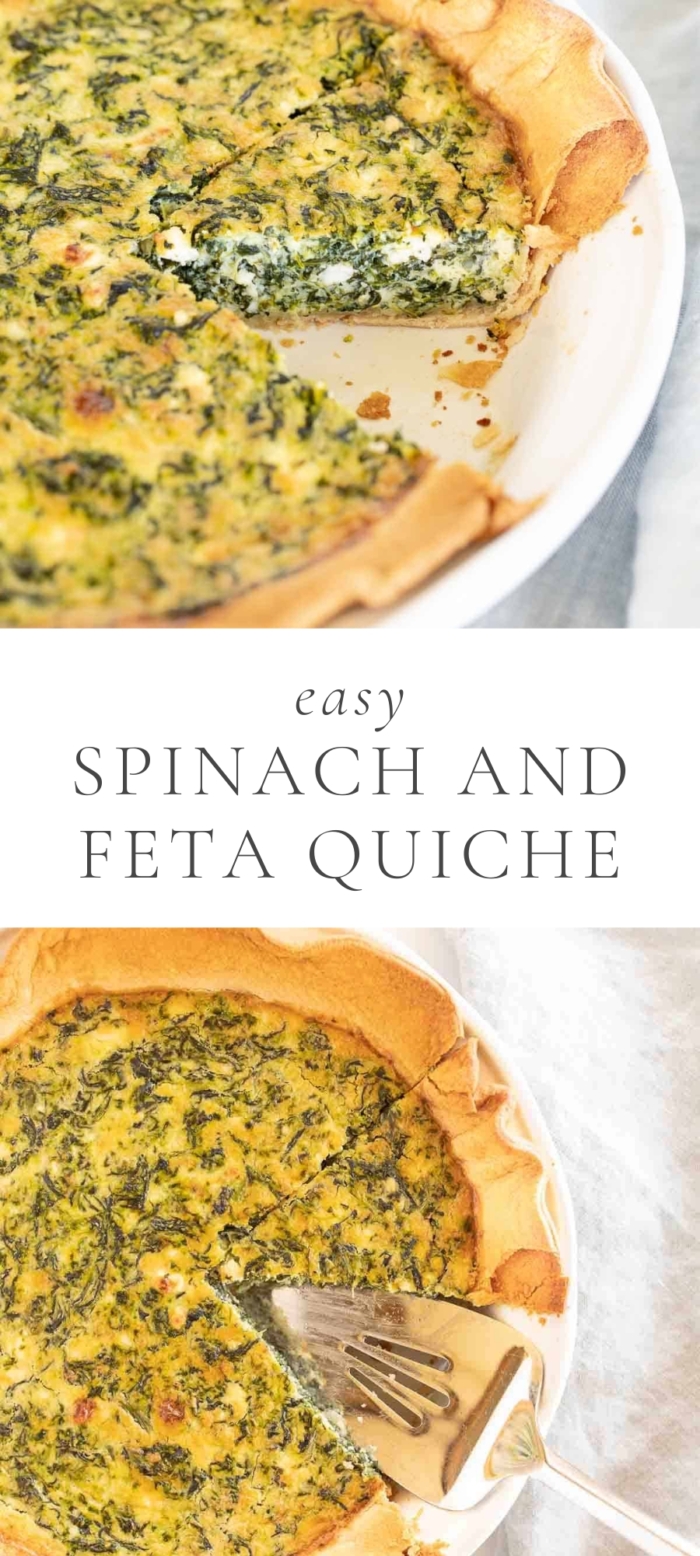 Spinach And Feta Quiche in white plate