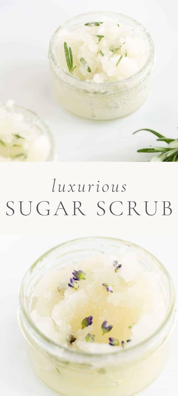sugar scrubs in small bowls on table