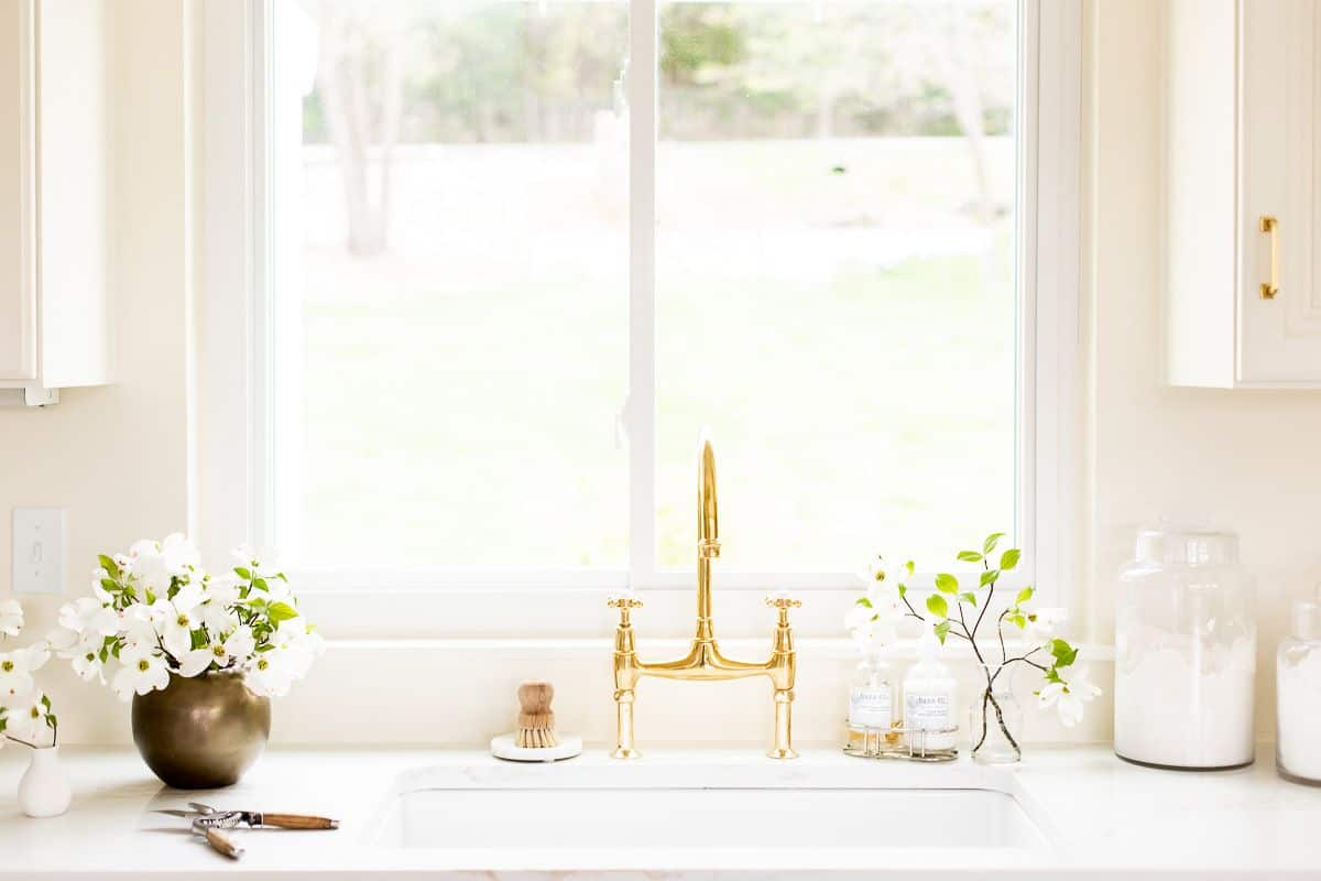 kitchen sink with bridge faucet