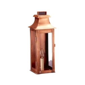 An exterior copper lantern on a white background