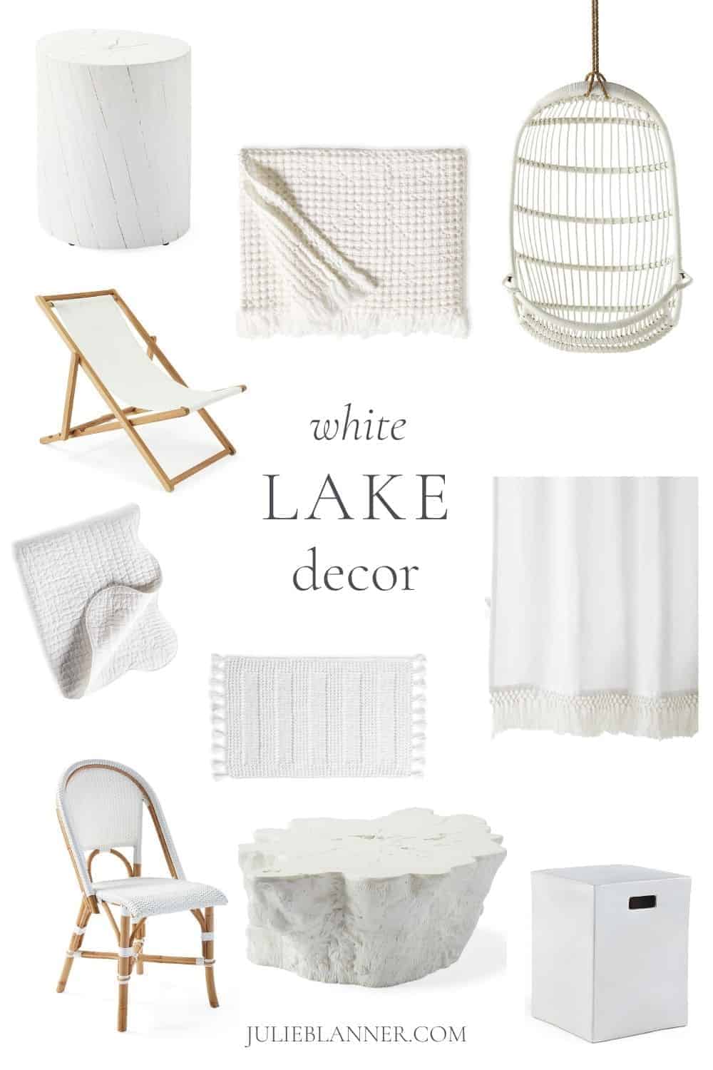 collage white lake house decor and furniture