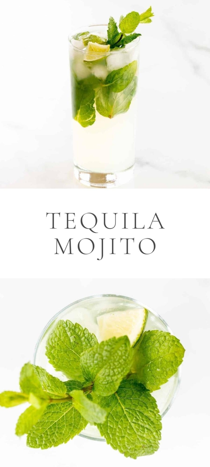 tequila mojito with mint and limes in glasses