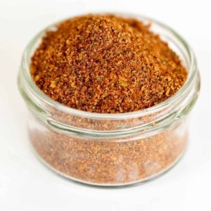 A clear glass jar filled with all homemade except the elote condiment.