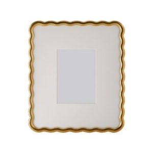 Rectangular photo frame with a white mat and wavy gold border, designed to hold a smaller rectangular photo at the center—perfect as stylish bookshelf decor.