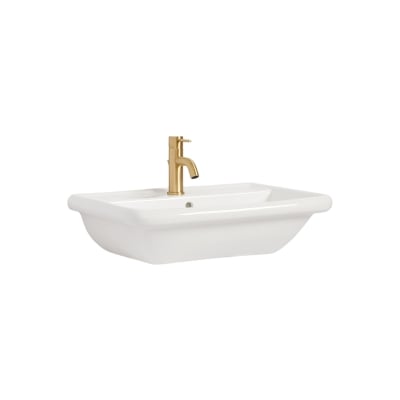a white wall mounted sink against a white background.