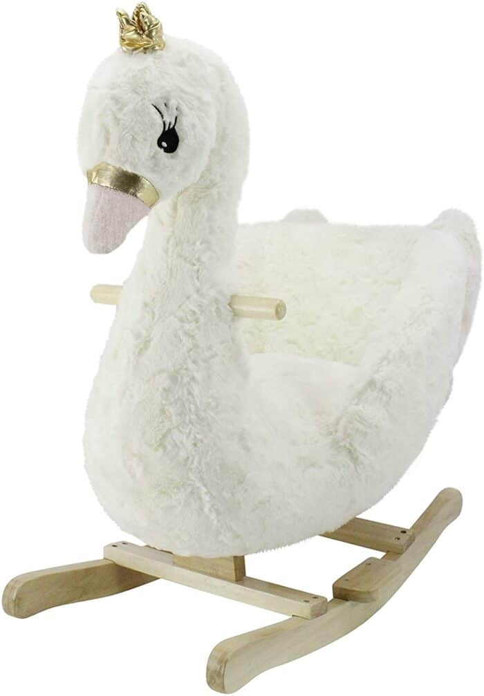 A stuffed swan rocker for a baby gift.