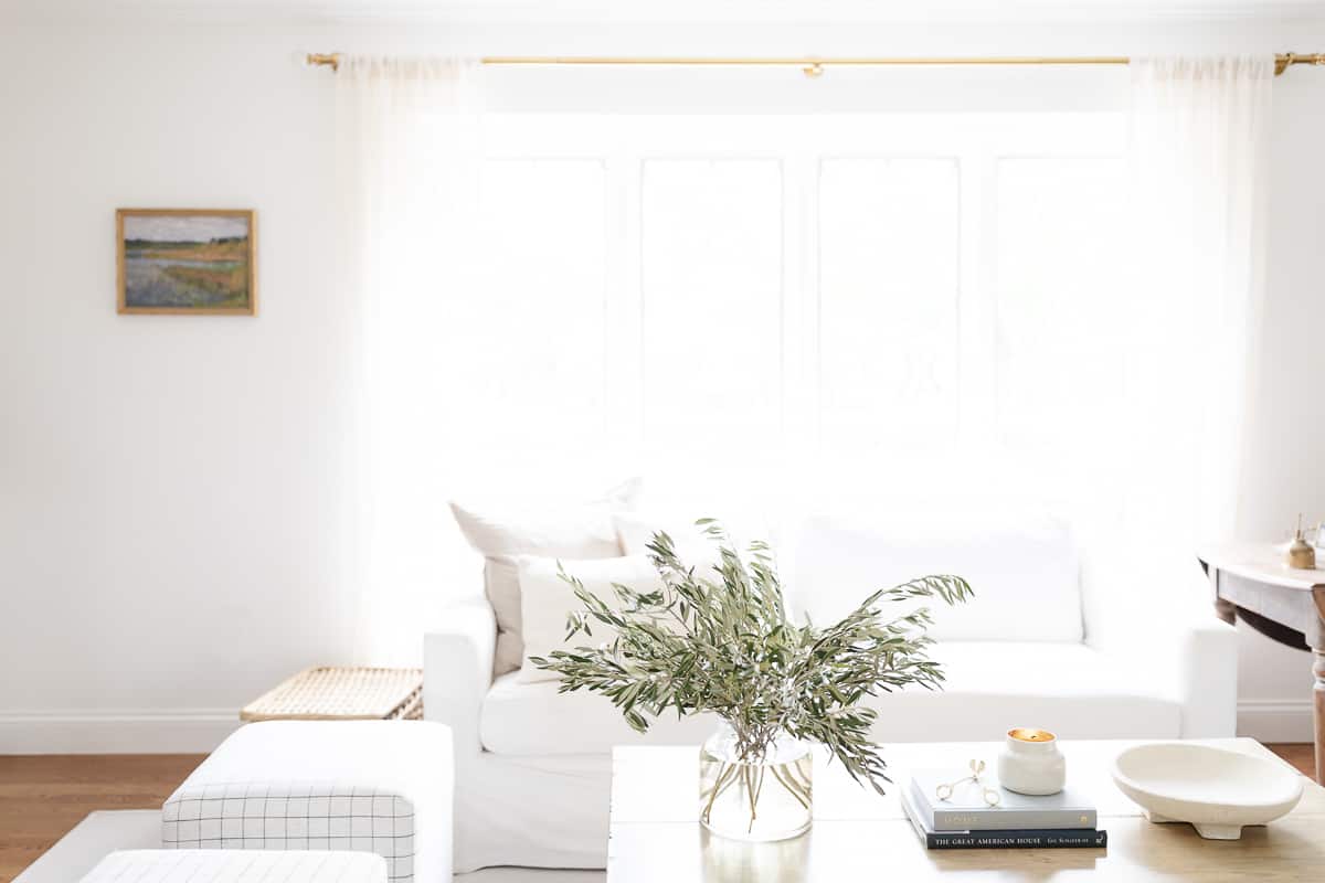 coffee table book styling in neutral living room