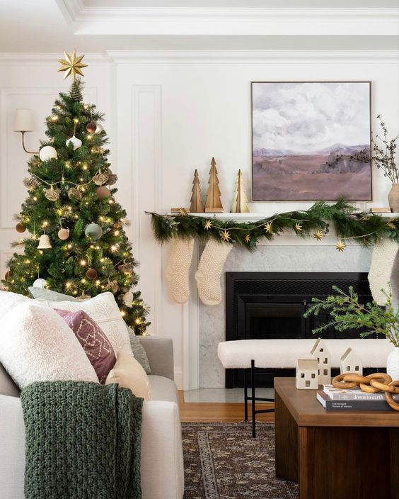 A living room decorated with Christmas decor from Studio McGee for Target