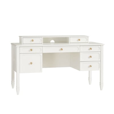 A white Pottery Barn desk for teenagers