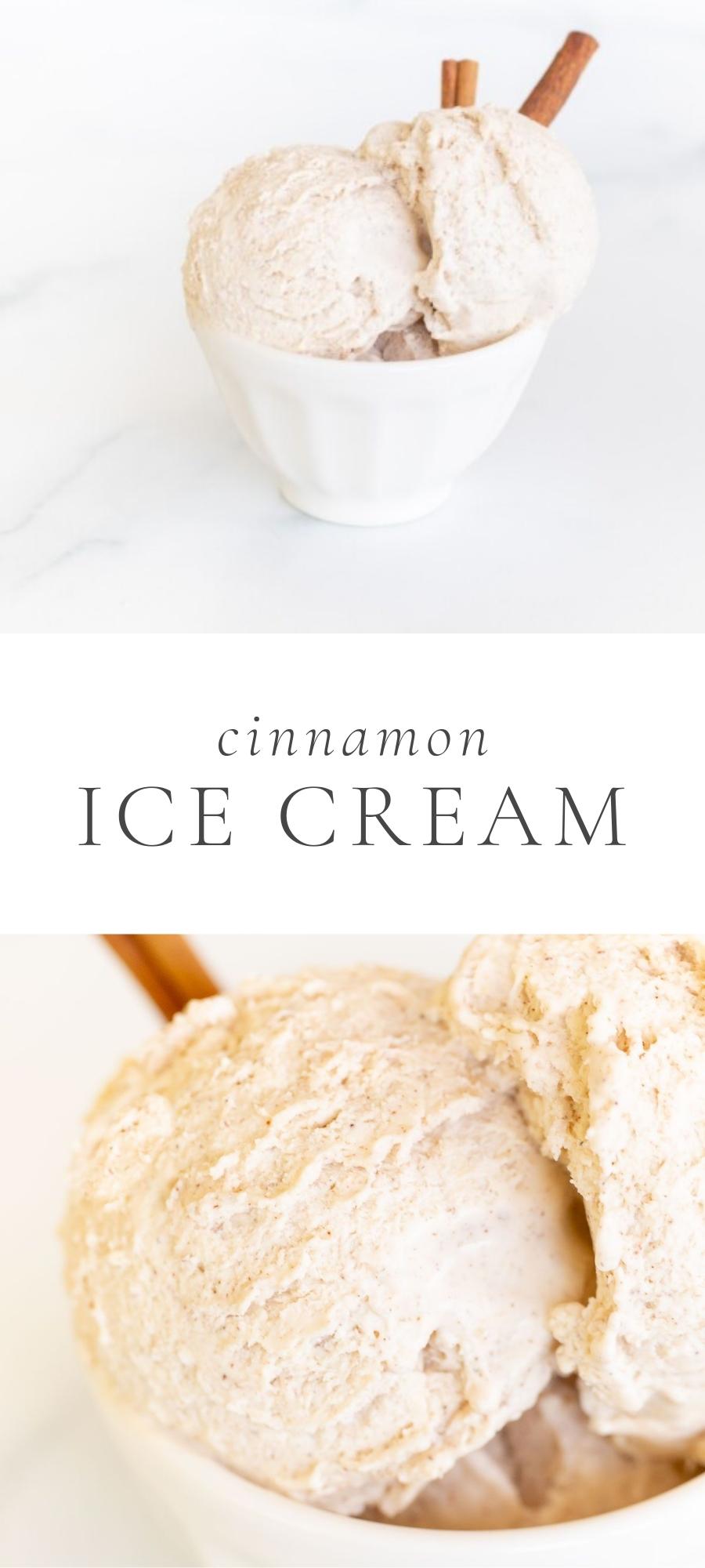 cinnamon ice cream in bowl with wood spoon