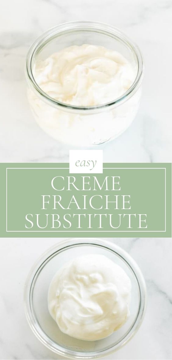 On a marble counter, there is a clear jar of Creme Fraiche Substitute.