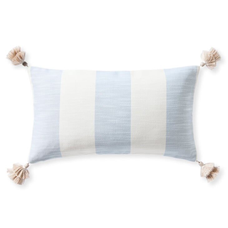 light blue and white stripe pillow