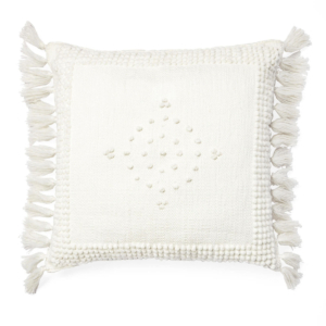 white knotted tassel pillow
