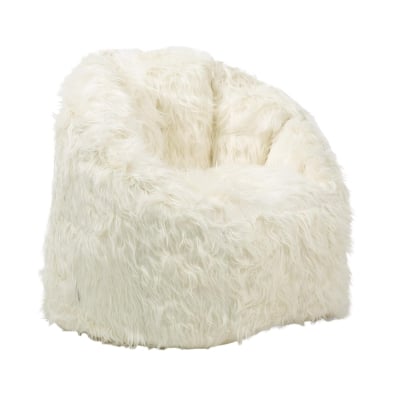 A white fur bean bag chair