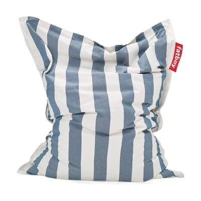 a blue and white striped bean bag chair for kids