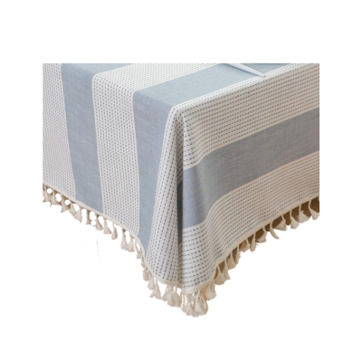 blue and white striped tablecloth