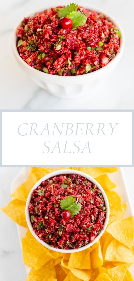 A bowl of Cranberry salsa surrounded by tortilla chips.