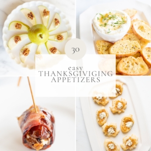 A graphic image with a variety of Thanksgiving appetizers.