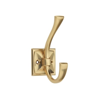 A double brass hook against a white background.
