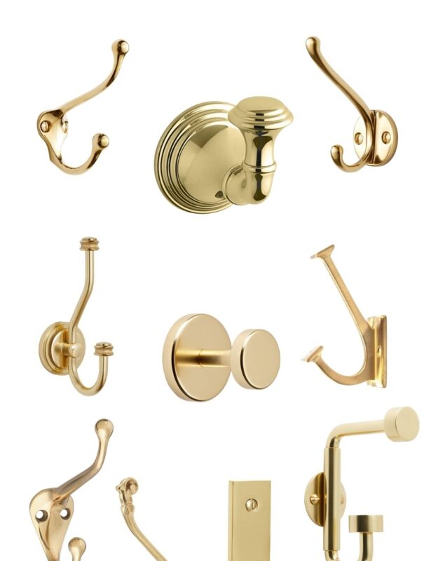 A white graphic with images of brass hooks, with a text heading that states "the best brass wall hooks"