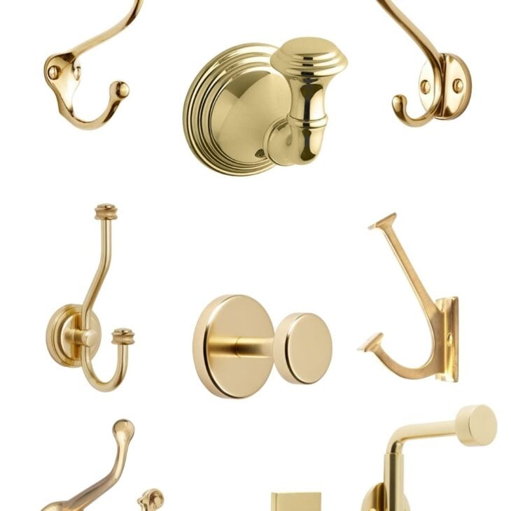 A white graphic with images of brass hooks, with a text heading that states "the best brass wall hooks"