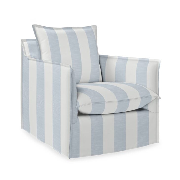 indoor outdoor chair in soft blue cabana stripe