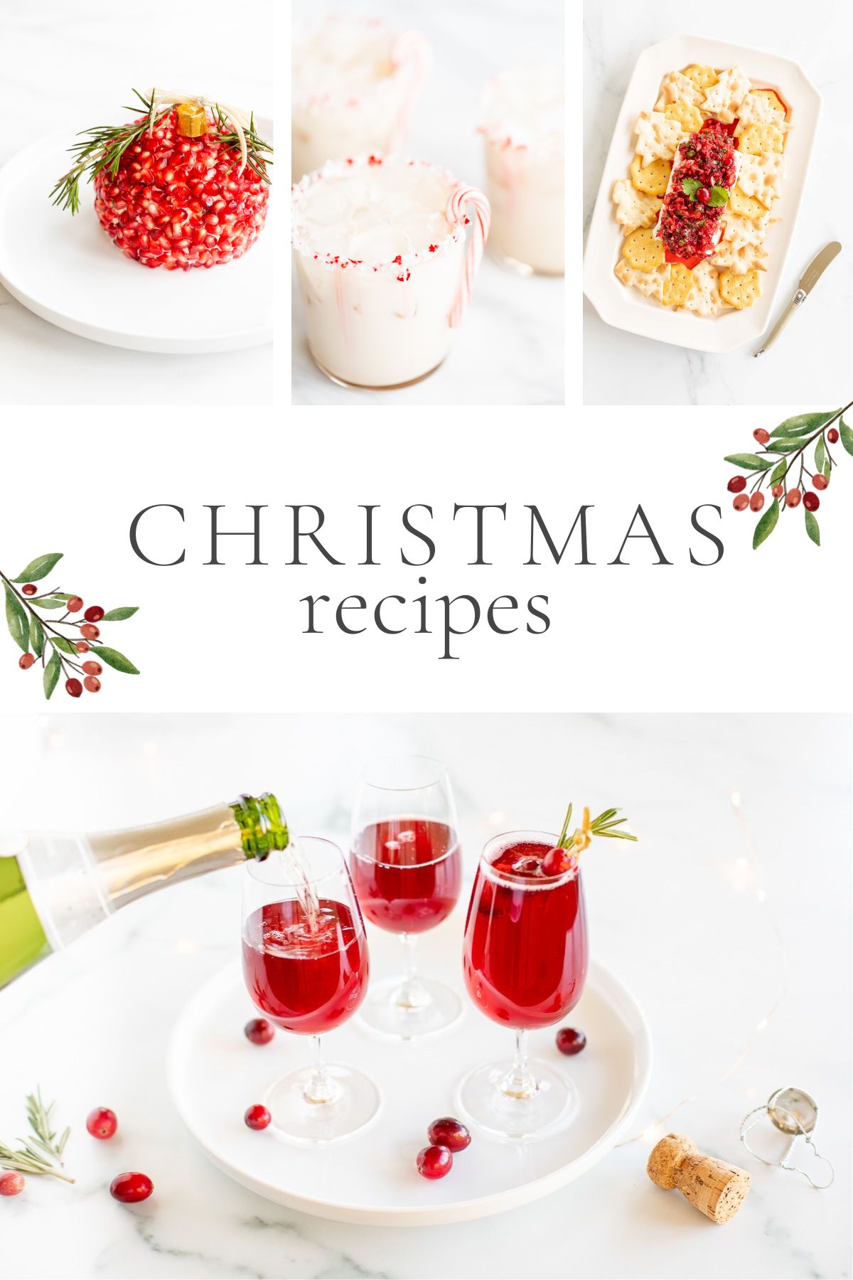 A graphic image featuring several Christmas recipes, headline in the center reads "Christmas Recipes".