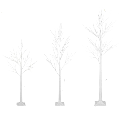 Three LED birch trees on a white background.