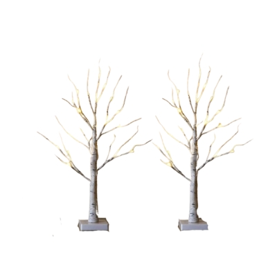 Two LED birch trees on a white background