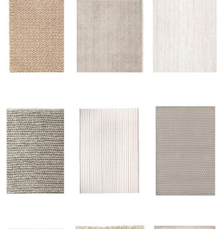 A graphic with a white background, title of Best Neutral Rugs, with images of 9 various neutral area rugs