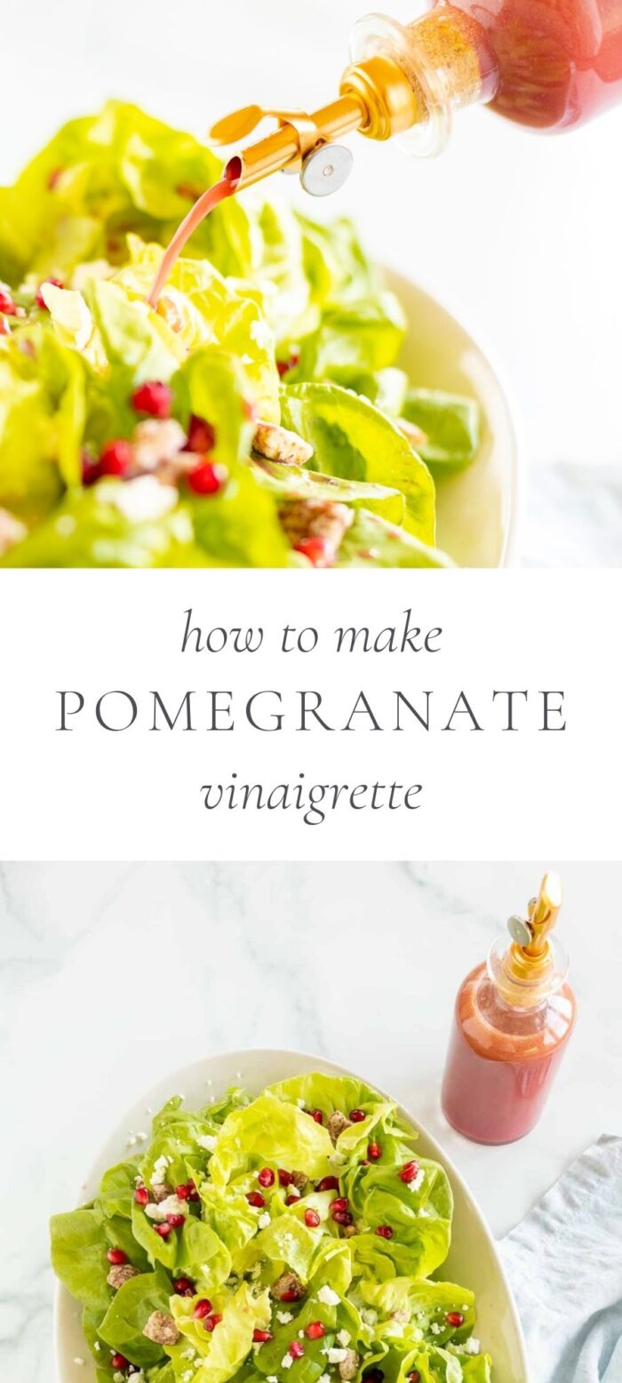 pomegranate vinaigrette pouring on salad