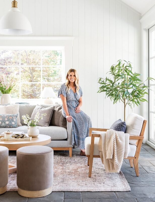 Shea McGee of Studio McGee in a spring living room