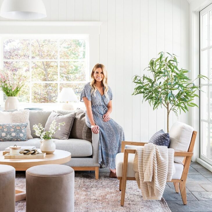 Shea McGee of Studio McGee in a spring living room