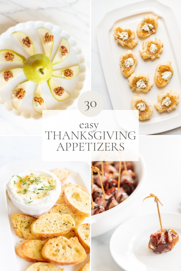 A graphic image with a variety of Thanksgiving appetizers.