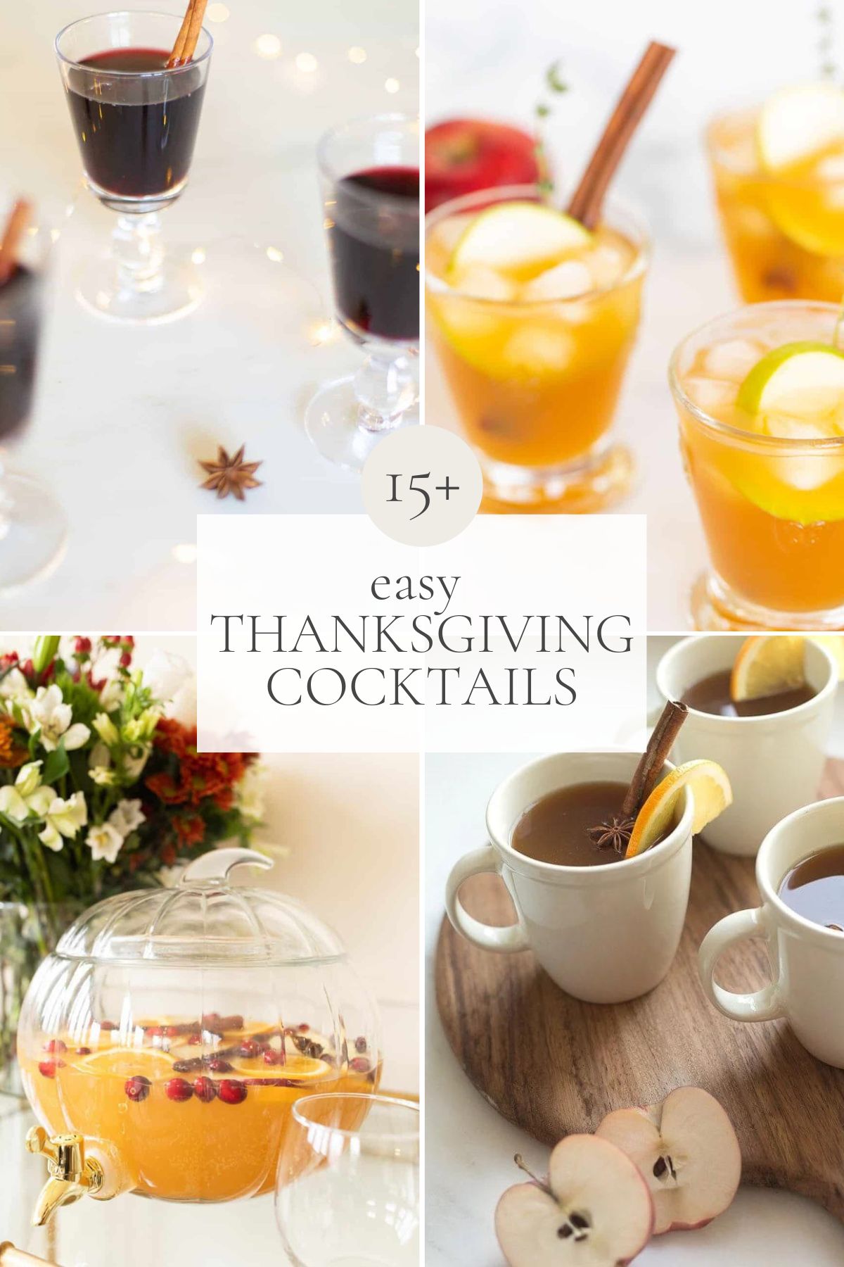 A graphic featuring a variety of Thanksgiving cocktails, headline reads 