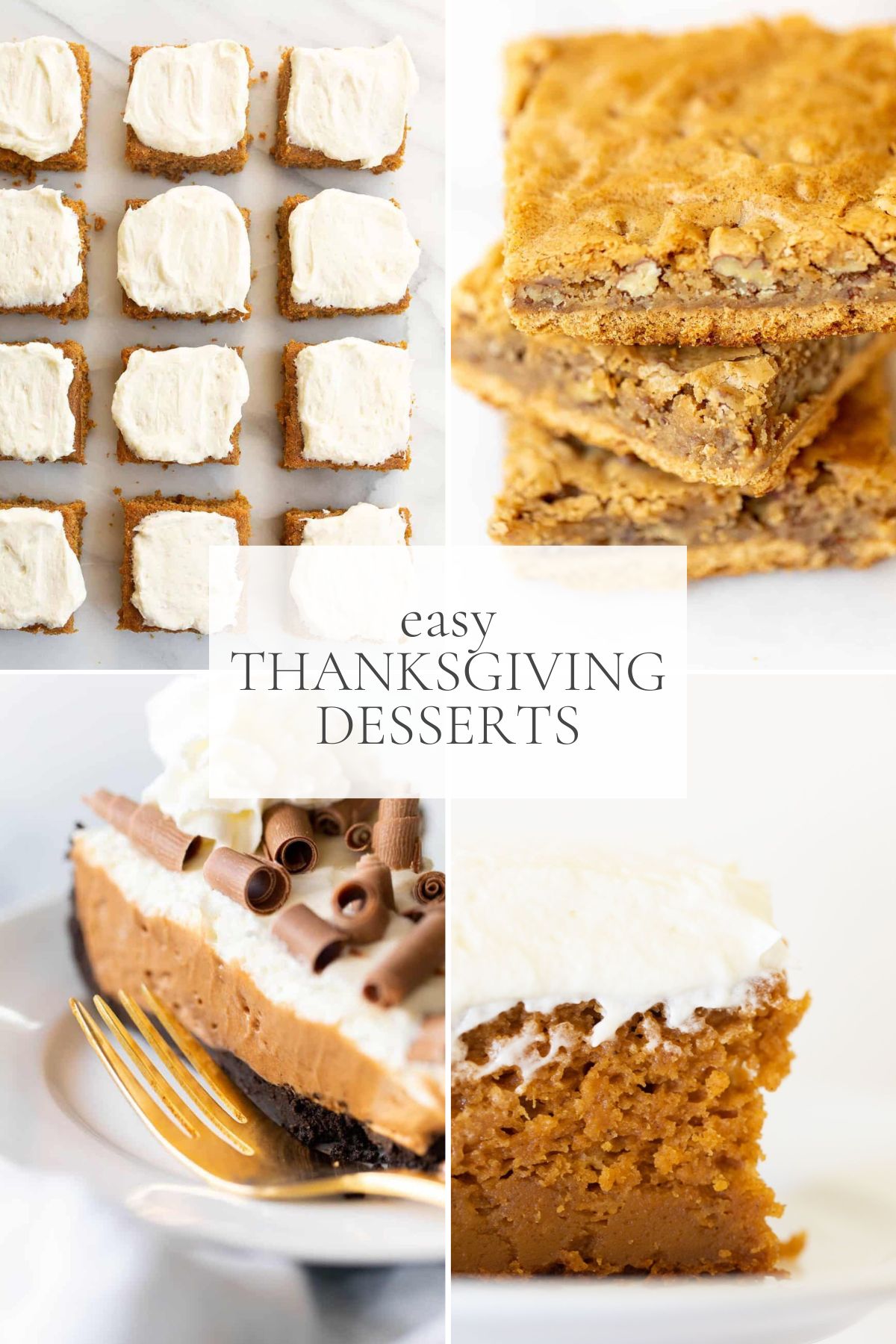 A graphic image featuring a variety of Thanksgiving desserts.