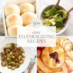 A graphic image featuring a variety of Thanksgiving recipes.