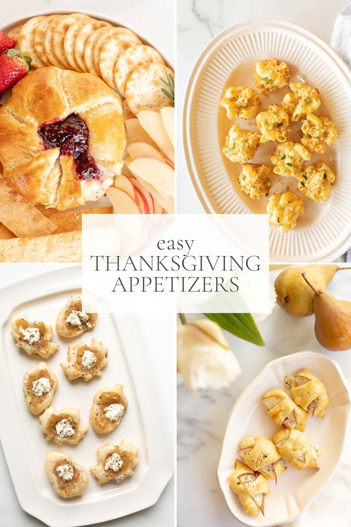 A graphic image featuring a variety of Thanksgiving appetizers.