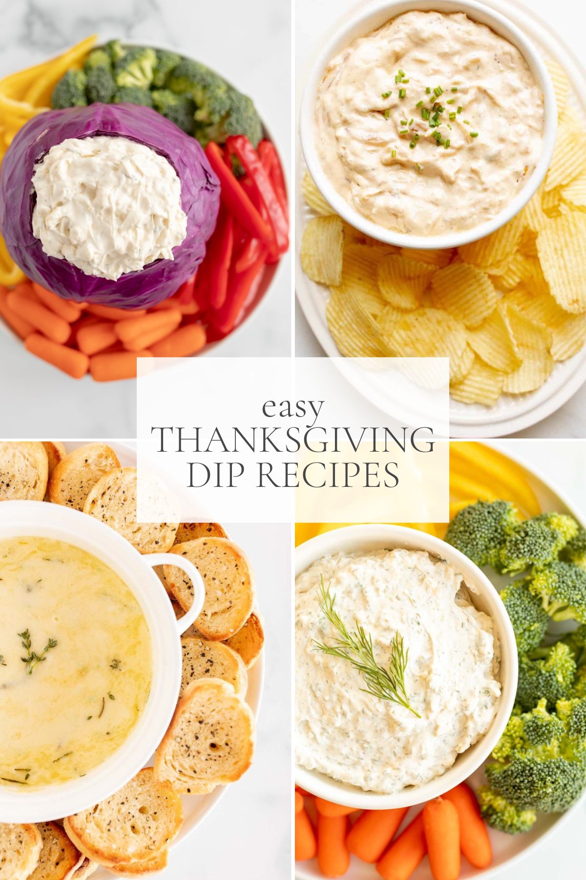 A graphic image featuring a variety of Thanksgiving dip recipes.